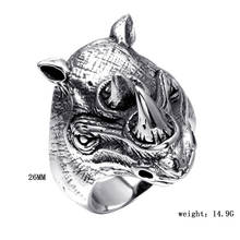 High quality stainless steel men's domineering animal rhinoceros hip hop ring silver Christmas man gift 2024 - buy cheap