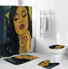 Glamourosa estampa africana feminina conjunto de banheiro com cortina de chuveiro à prova d' água e tapetes antiderrapante tapetes decoração de casa 2024 - compre barato