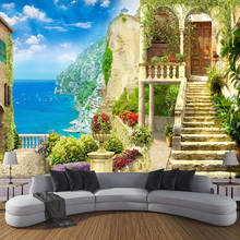 Papel tapiz de pared personalizado para decoración del hogar, Mural estereoscópico 3D de paisaje marino y jardín, papel tapiz fotográfico para sala de estar y dormitorio 2024 - compra barato