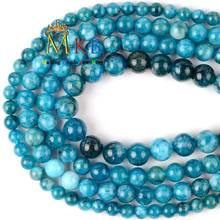 Cuentas de abalorios de Calcedonia para la fabricación de joyas, accesorios de pulsera y collar de 15 ", cuentas de apatita de jade azul Natural de 6, 8 y 10mm 2024 - compra barato