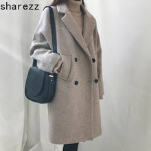 2019 Autumn Winter Wool Blend Coat women New Korean winter coat Women Turn-down Outerwear Woolen Coat Double Breasted Coat 2024 - buy cheap