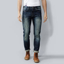 Calça jeans masculina vintage, azul, preto, de alta qualidade, azul, slim fit, jeans, designer, redline, rasgado 2024 - compre barato