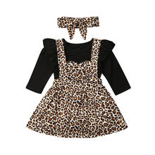 Conjuntos de ropa de otoño para niños y niñas, Pelele de manga larga con estampado de leopardo de 0 a 24M, vestido con tirantes y Diadema, 3 uds. 2024 - compra barato