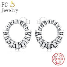 FC Jewelry-pendientes de circonia cúbica para mujer y niña, joyería de plata de ley 925 auténtica, círculo minimalista, redondo, transparente 2024 - compra barato