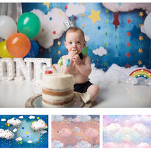 Fondo de primer cumpleaños para niños, telón de fondo para fotografía de fiesta de recién nacido, Fondo de nube azul rosa, globo de Baby Shower, fondos de puntos brillantes 2024 - compra barato