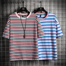 Новая модная брендовая мужская футболка с коротким рукавом, летняя полосатая футболка с круглым вырезом, мужские футболки, топы в стиле хип-хоп, уличная одежда 5XL 2024 - купить недорого