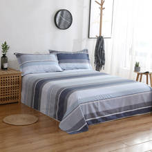 Stripe Bed Sheet White Blue Gray Fashion Good Quality Twin Full Queen King Size Flat Sheet Cotton Bedding 2pcs Pillowcase 2024 - buy cheap
