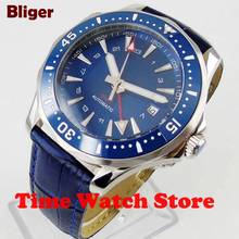 2019 New 41mm Bliger GMT Automatic watch men luxury 3ATM waterproof blue dial leather strap ceramic Bezel luminous sapphire  839 2024 - buy cheap