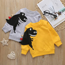 Nueva camiseta de algodón con estampado de dinosaurio de manga larga para bebés y niños 2024 - compra barato