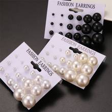 Brincos de pérolas simuladas brancas 9 tamanhos, conjunto de joias femininas de bijuteria para festa de casamento 2024 - compre barato