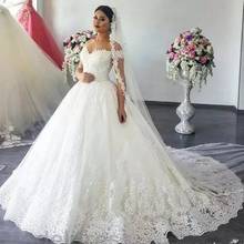 Свадебное платье принцессы с открытыми плечами, бальное платье, женское свадебное платье с рукавами 2021, платье невесты, Robe De Mariee 2024 - купить недорого