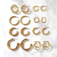 Punk Gold Color Metal Twist Hoop Earrings for Women Fashion Open Circle Irregular Geometric Earrings Hopps Statement Jewelry 2024 - buy cheap