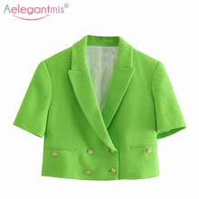 Aelegantmis-Conjunto de dos piezas para mujer, Tops y pantalones cortos con botones, cuello de pico, moda coreana Vintage, color verde, novedad de verano 2024 - compra barato