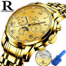 Ontheedge relógios masculinos relógio automático masculino de negócios à prova dwaterproof água aço inoxidável ouro relógio de pulso mecânico luninous 2024 - compre barato