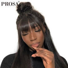 Peruca lace front lisa com franja 250, densidade 360, cabelo humano, brasileiro, para mulheres 2024 - compre barato