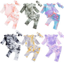 FOCUSNORM 0-24M Autumn Baby Girls Boys Tie-Dye Clothes Sets 3pcs Ruffles Long Sleeve Romper Tops Pants Headband 2024 - buy cheap