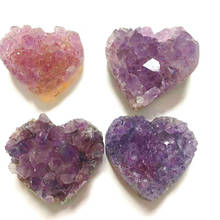 Piedra Natural en forma de corazón para decoración, cristal de amatista Natural, cuarzo, drusa, Geoda, racimo curativo, adorno de piedra Feng Shui púrpura, 2-3cm 2024 - compra barato
