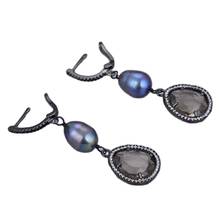 GG Jewelry Natural Black Rice Pearl Smoky Quartz Crystal Earrings For Women 2024 - buy cheap