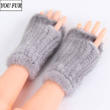 Hot Sell Women Genuine Knitted Mink Fur Fingerless Mittens Winter Warm Mink Fur Mitten For Ladies Good Elastic Real Fur Gloves 2024 - buy cheap