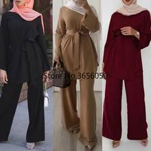 Conjunto de dos piezas formado por Top y pantalón, para mujer, Abaya musulmán de Dubái, caftán islámico, turco, ropa de vestir 2024 - compra barato