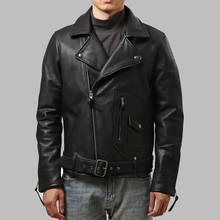 Chaqueta de cuero de vaca para hombre, abrigo delgado de cuero genuino a la moda, chaquetas de motorista geniales, envío gratis, estilo clásico J24 2024 - compra barato