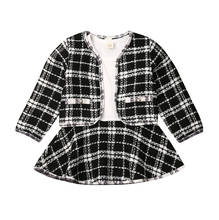 2PCS Toddler Baby Girls Autumn Winter Clothes Plaids Coat Tops Dress Formal Outfits Fit For 0-6 Years 2024 - buy cheap