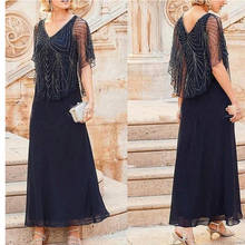 2020 Chiffon Sequin Elegant Dark Navy V Neck Mother Of The Bride Dress A-Line Robe Mere De La Mariee 2024 - buy cheap
