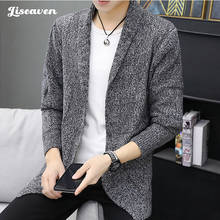 Liseaven-cárdigans de manga larga para hombre, chaqueta suelta, Tops sólidos, ropa informal de punto 2024 - compra barato