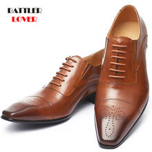 Men Genuine Leather Brogue Formal Shoes Square Toe Bullock Dress Shoes for Male Business Wedding Footwear Plus Size 48 2024 - купить недорого