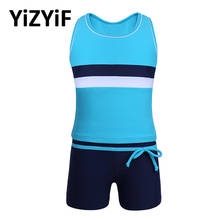 YiZYiF Kids Girls Tankini Swimsuit Swimwear Sleeveless Slim Stripe Crop Tops with Bottoms Bathing Suit Set for Child Swimming 2024 - buy cheap