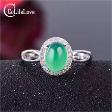 Promoção calcedônia anel 6mm * 8mm natural verde calcedônia anel de prata para mulher sólido 925 prata esterlina anel de pedra preciosa 2024 - compre barato