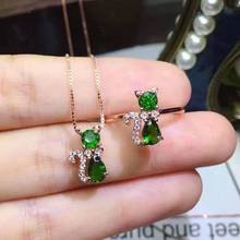 Natural Diopside Lucky Cat Lovely Shape Ring Pendant Necklace Set S925 Fine Fashion Jewelry For Women Free Shipping 2024 - buy cheap