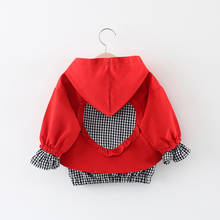 Jaquetas com capuz para meninas, casaco infantil de zíper blusão com formato de coração xadrez casaco infantil 2024 - compre barato