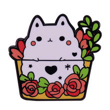 White kitten among rose bushes lapel pin Cute pet brooch 2024 - buy cheap