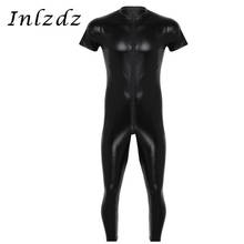 Mens Lingerie Sexy Bodysuit Stretchy Faux Leather Short Sleeves Zipper Crotch Full Body Leotard Bodysuit Eye-catching Clubwear 2024 - buy cheap