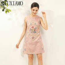 MIUXIMAO Luxurious 2020 Spring & Summer dress Party dress Flower Diamonds Pink Slim Tank Office Lady Dress Women Vestidos 2024 - buy cheap