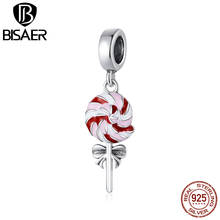 Bisaer berloques de pirulito 925 pingente em prata esterlina rosa esmaltada de contas de doces para pulseiras originais colares de joias ecc1491 2024 - compre barato