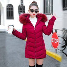 Jaqueta feminina de inverno, jaqueta longa acolchoada de algodão gola grande artificial, casaco de inverno 2024 - compre barato
