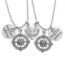 2Pcs-Set Love Heart Mother Daughter Necklace Vintage No Matter Where Round Hollow Compass Pendant Necklaces Women 2020 Jewelry 2024 - buy cheap