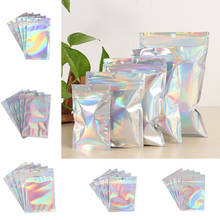Mini bolsas holográficas de aluminio para cosméticos, bolsas con cierre de cremallera plana transparente de un lado, para sal de baño, 20 Uds. 2024 - compra barato