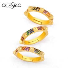 OCESRIO anillos de oro arcoíris para mujer anillos abiertos ajustables Goth Steampunk colorido CZ Zirconia anillo baguette arcoiris rig-j08 2024 - compra barato