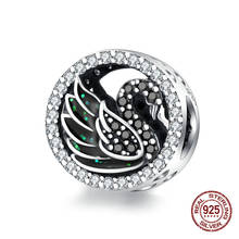 Zircon Black Swan Round Charm fit Pandora Original Bracelet Beads 925 Sterling Silver Jewelry Woman Necklace Pendant Making 2024 - buy cheap