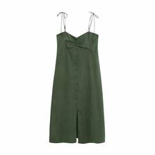 2020 NEW Summer women dress green solid spaghetti strap V-Neck mid-calf dresses female sexy fashion clothes 2024 - buy cheap