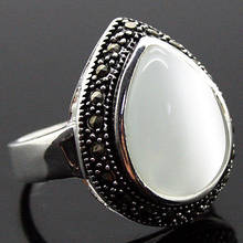 25*20mm anel homem/mulher 925 prata branco natural opala anel de gota tamanho 7/8/9/10 presente 2024 - compre barato