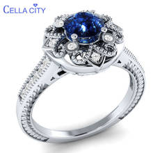 Женское кольцо из серебра 925 пробы с голубым сапфиром, размеры 6-10 2024 - купить недорого