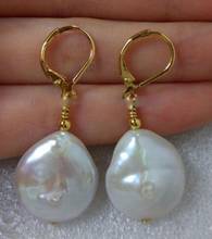 TwoPin Beads earbob 14-15mm South Sea White Baroque Pearl Earrings Luxury 2024 - buy cheap