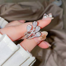 Hot Fashion Ladies Silver Color Big Flower Zricon Wedding Band Ring Shiny Silver Color Wedding Engagement Rings for Women 2024 - buy cheap