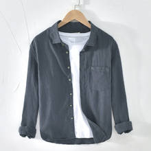 Camisa masculina de linho 100%, camisa casual de manga comprida com gola alta qualidade 2024 - compre barato