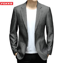 Fgkks blazer listrados masculinos, jaqueta listrada, masculina, para primavera, de forma simples, estreita, tendência, de negócios, casual 2024 - compre barato