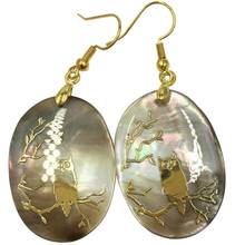 Free Shipping Beautiful jewelry  Mother of pearl Shell Oval Owl Women Mermaid Dolphin Earrings PC8367 2024 - buy cheap